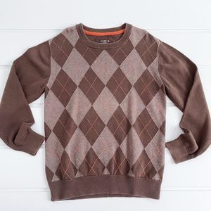 Old Navy Boys Argyle Print Long Sleeve Crew Neck Sweater Size Medium Brown Tan